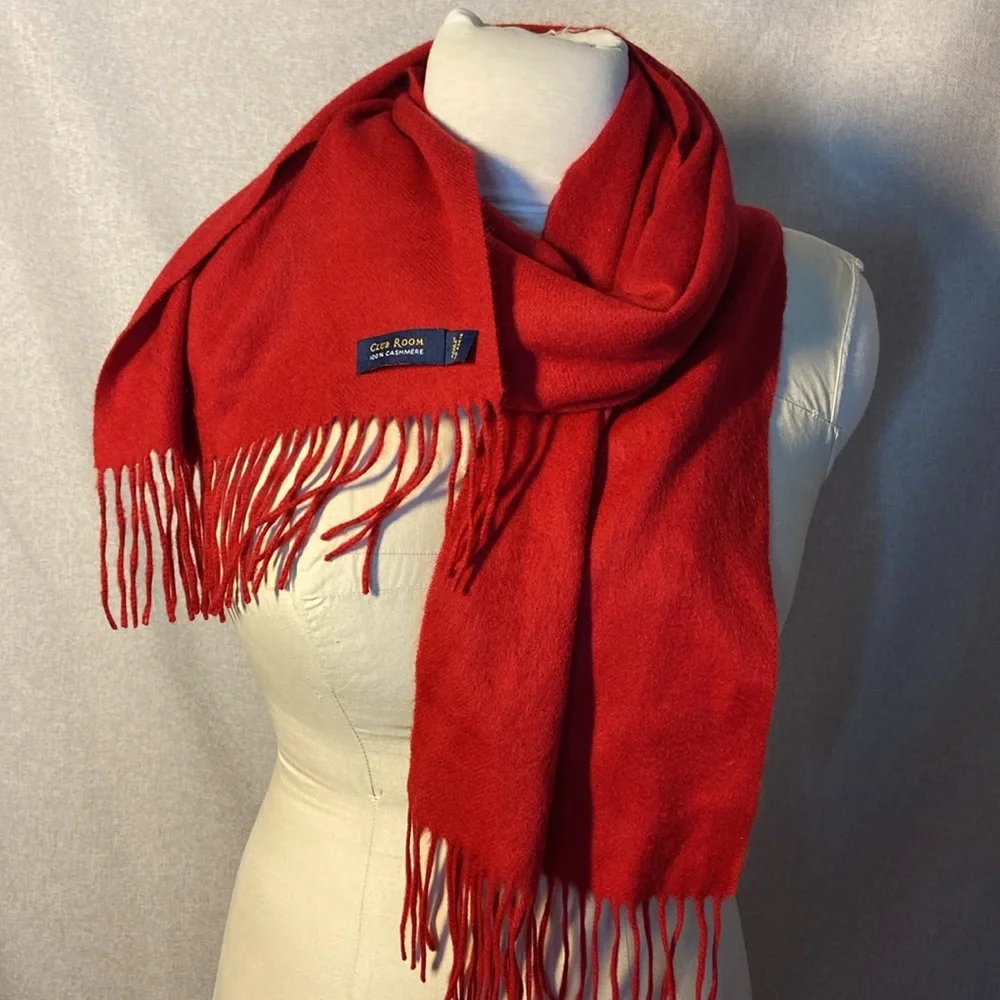 Club Room Solid 100% Cashmere Red Scarf